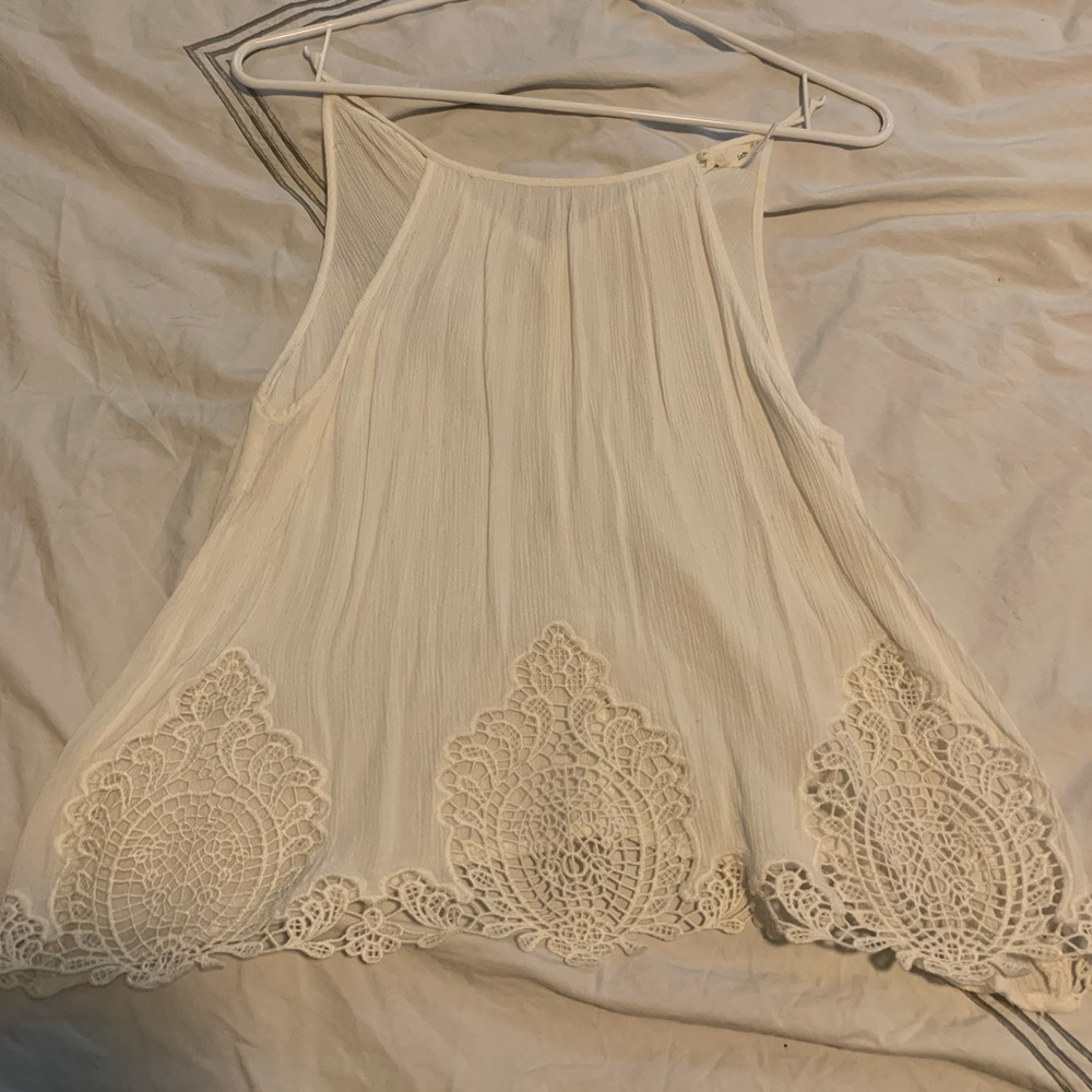 White lightweight tank with lace bottom